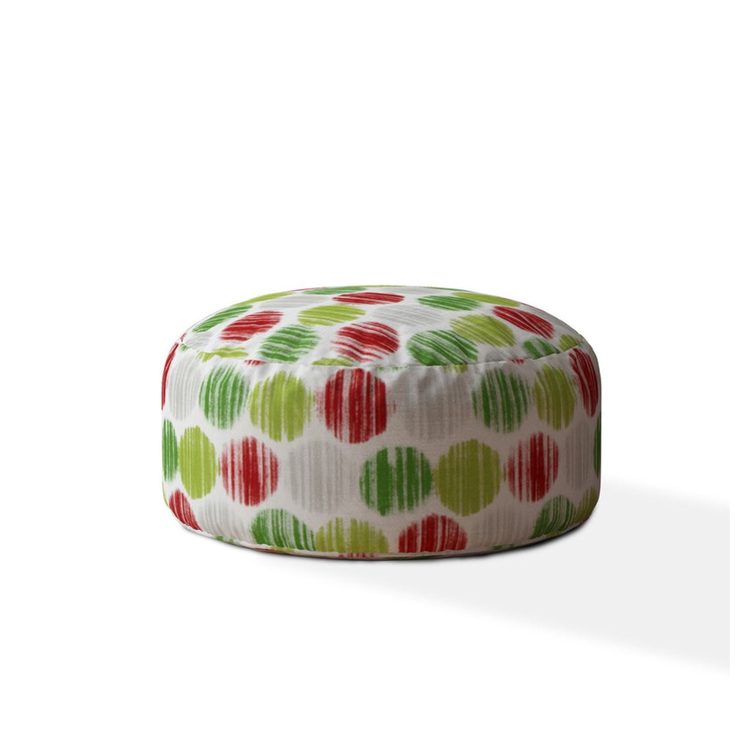 Cotton Round, Polka Dots Pouf Ottoman - Green / White