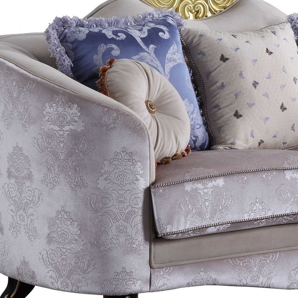 Velvet Damask Chesterfield Loveseat - Cream / Black