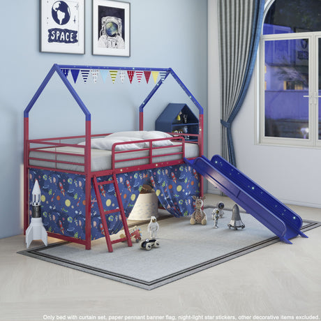 Jack - House Loft Bed With Slide And Curtain Set - view 64