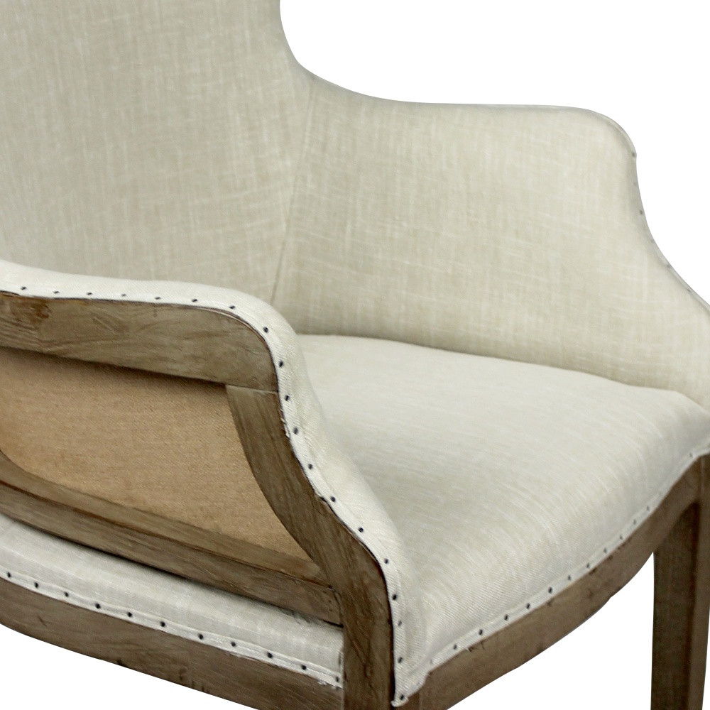 Fabric And Solid Wood Dining Arm Chair - Ivory / Brown