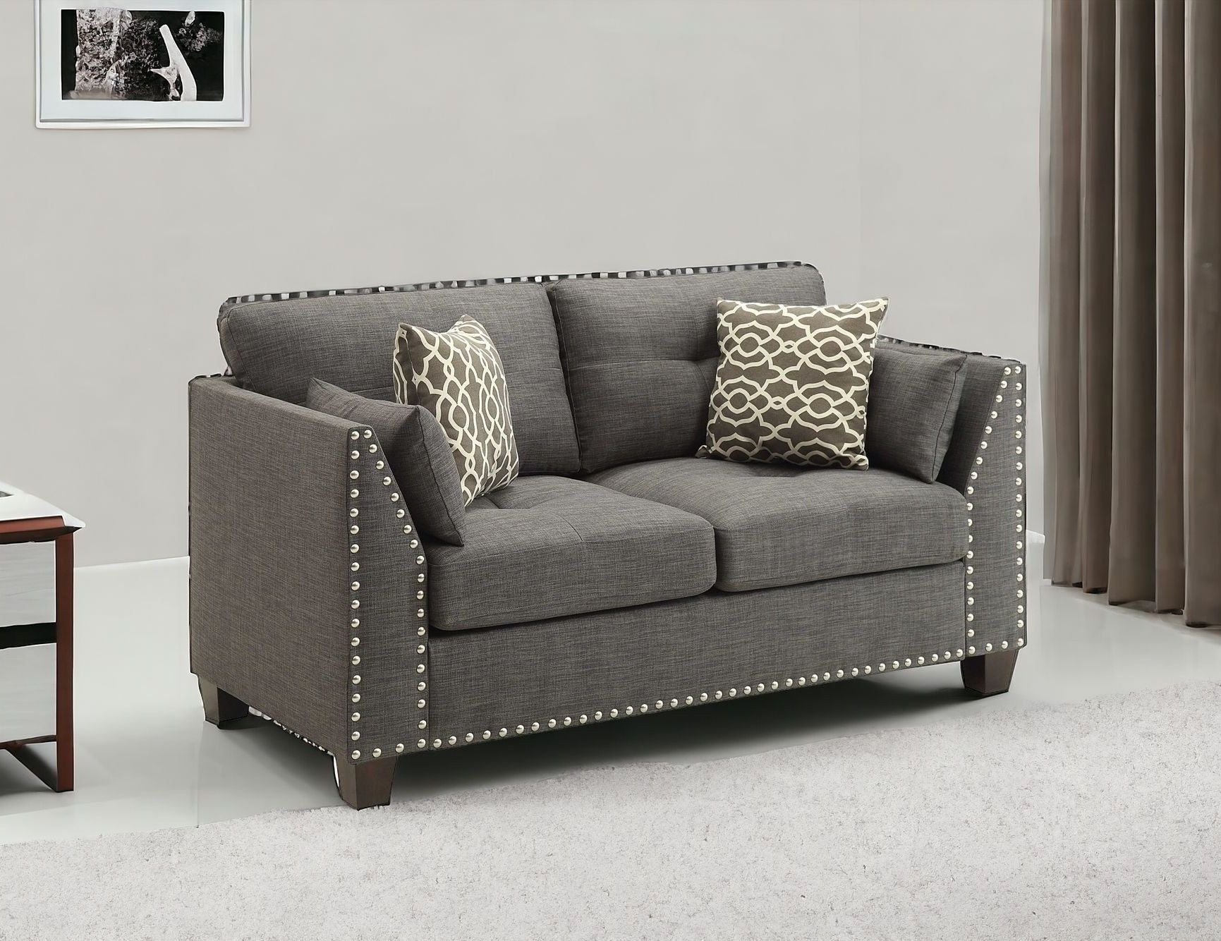 Brown Loveseat And Toss Pillows - Light Gray / Dark