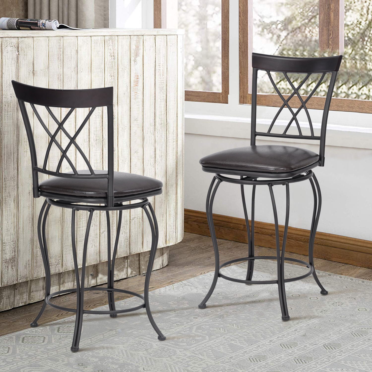 Steel Swivel Counter Height Bar Chairs (Set of 2) - Black