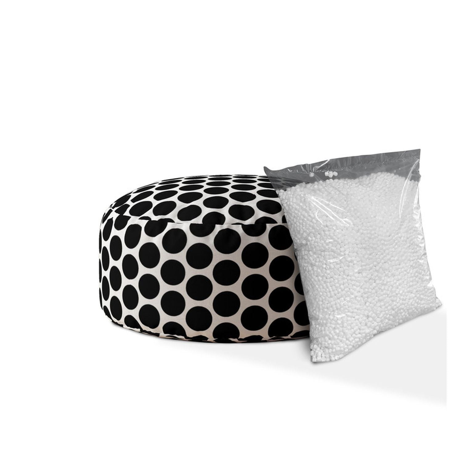 Cotton Round Polka Dots Pouf Cover - Black