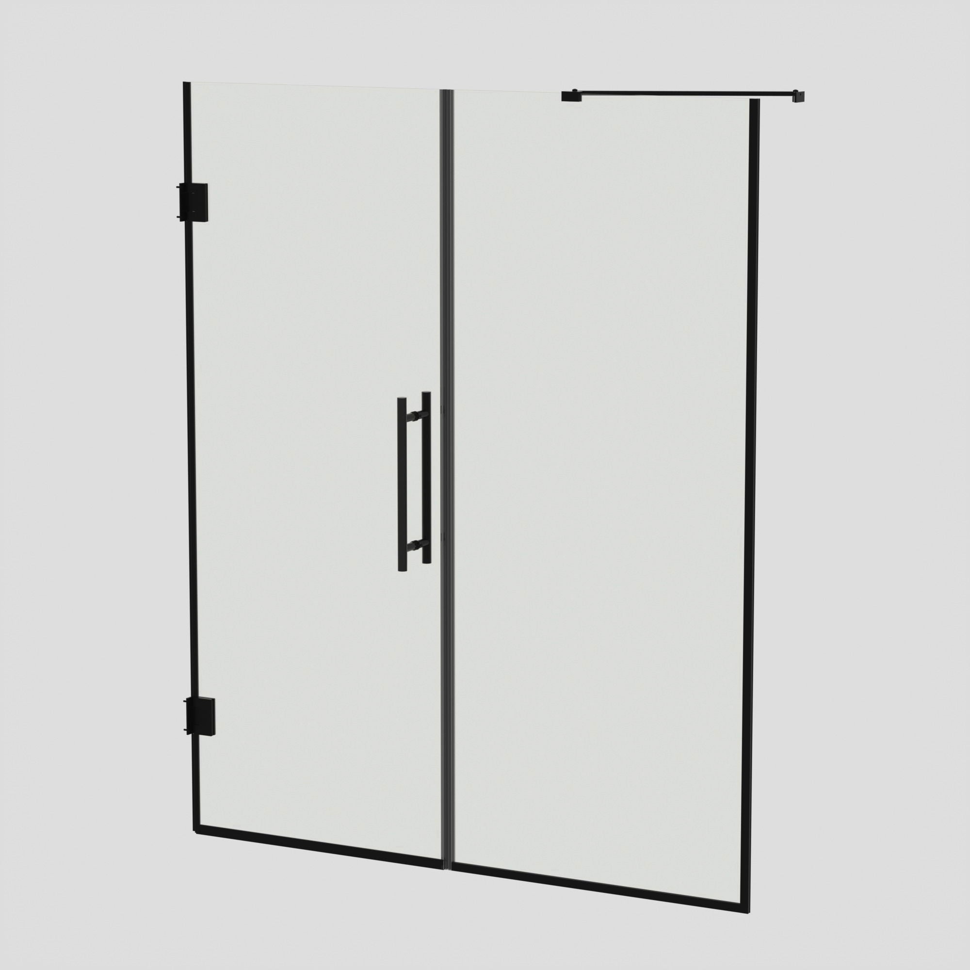 Semi-Frameless Double Hinges Shower Door In Matte , Tempered Glass, Reversible Installation - Black