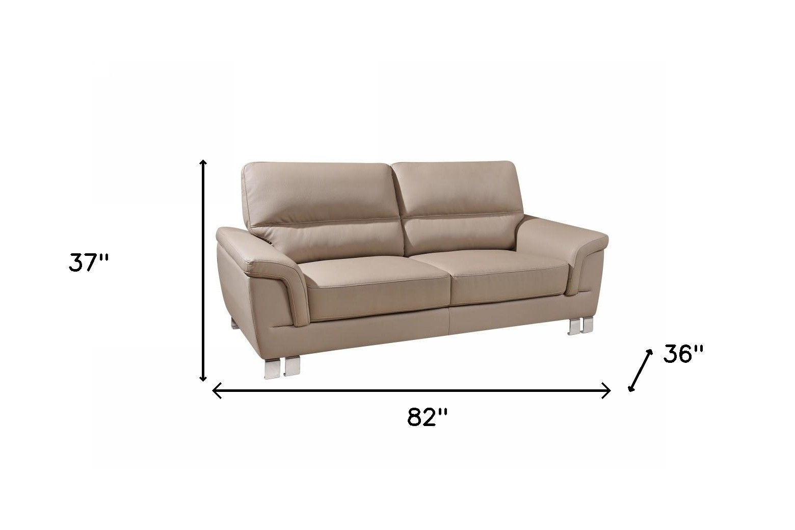 Faux Leather Sofa With Silver Legs - Beige