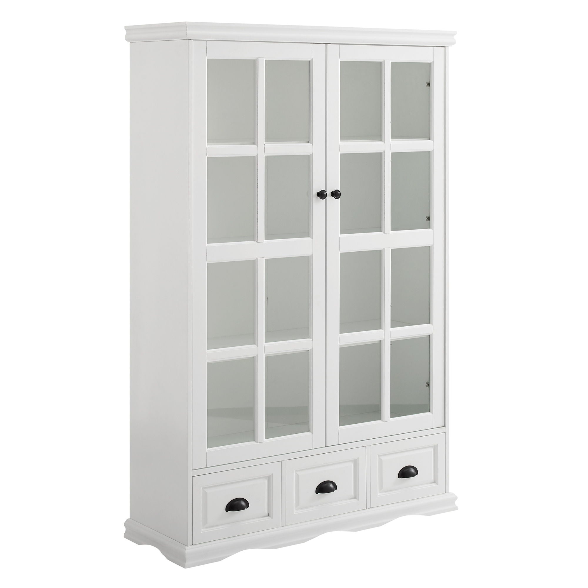 Storage Cabinet With Tempered Glass Doors Curio Cabinet With Adjustable Shelf Display Cabinet With Triple Drawers