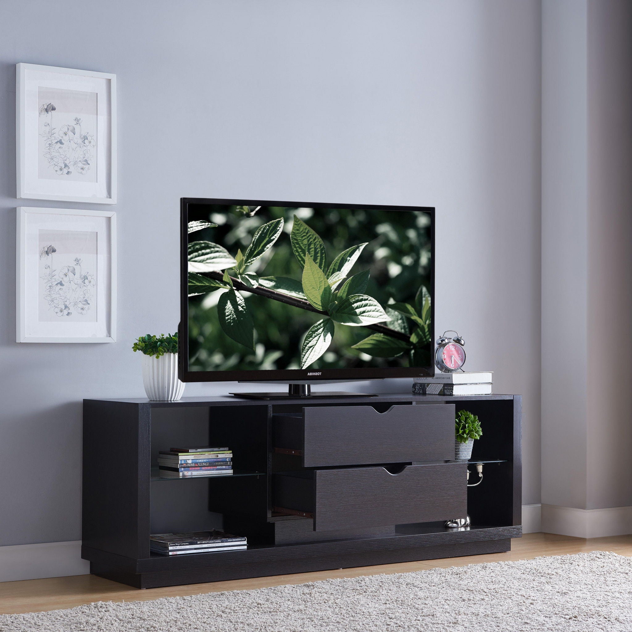 Particle Board And Cabinet Enclosed Storage TV Stand - Dark Brown