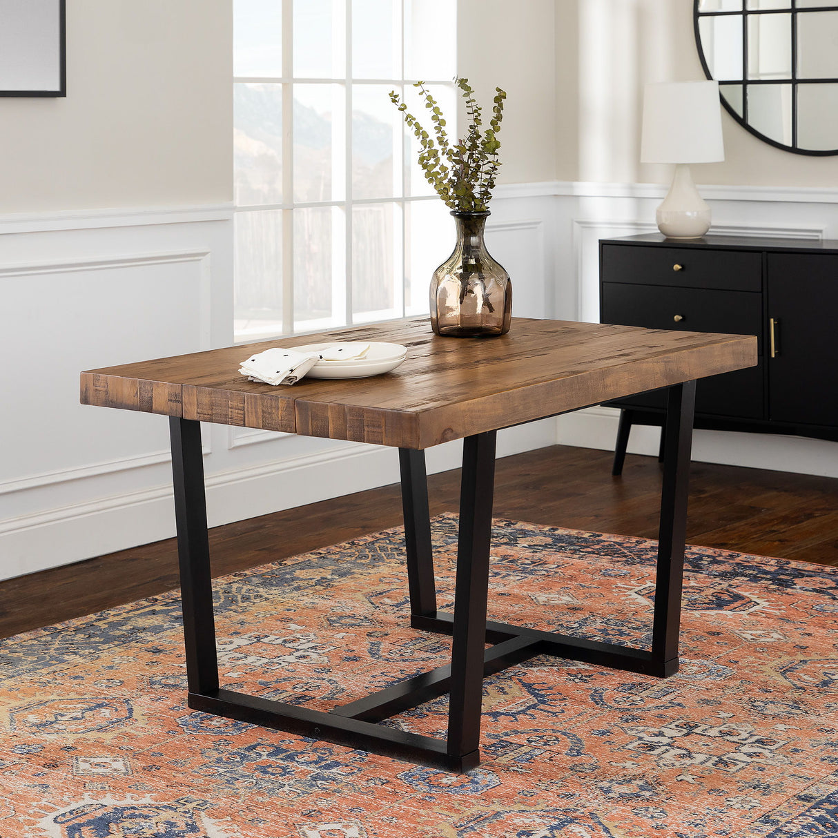 Rustic Metal And Solid Distressed Dining Table by Walker Edison | Bel Furniture