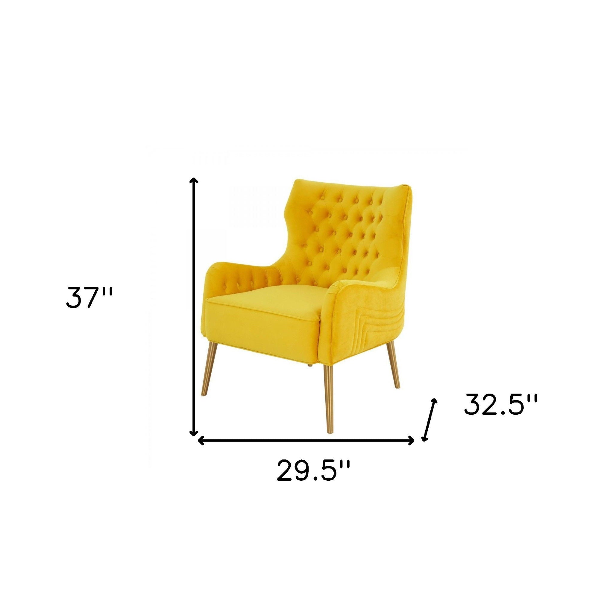 Gold Solid Color Arm Chair - Yellow Velvet And