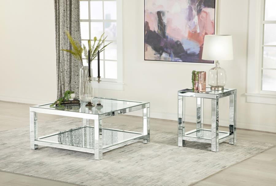 Valentina - 1-Shelf Square Glass Top Coffee Table - Silver