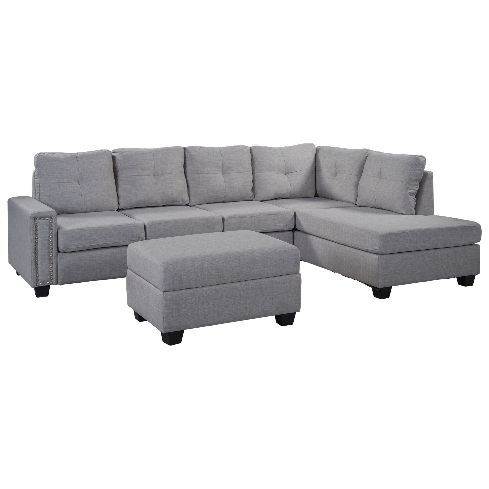 Reversible Sectional Sofa Space Saving With Storage Ottoman Rivet Ornament L-Shape Couch For Large Space Dorm Apartment