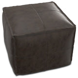 Sheffield - Square Pouf - Distressed Dark Brown by Simpli-Home | Bel Furniture