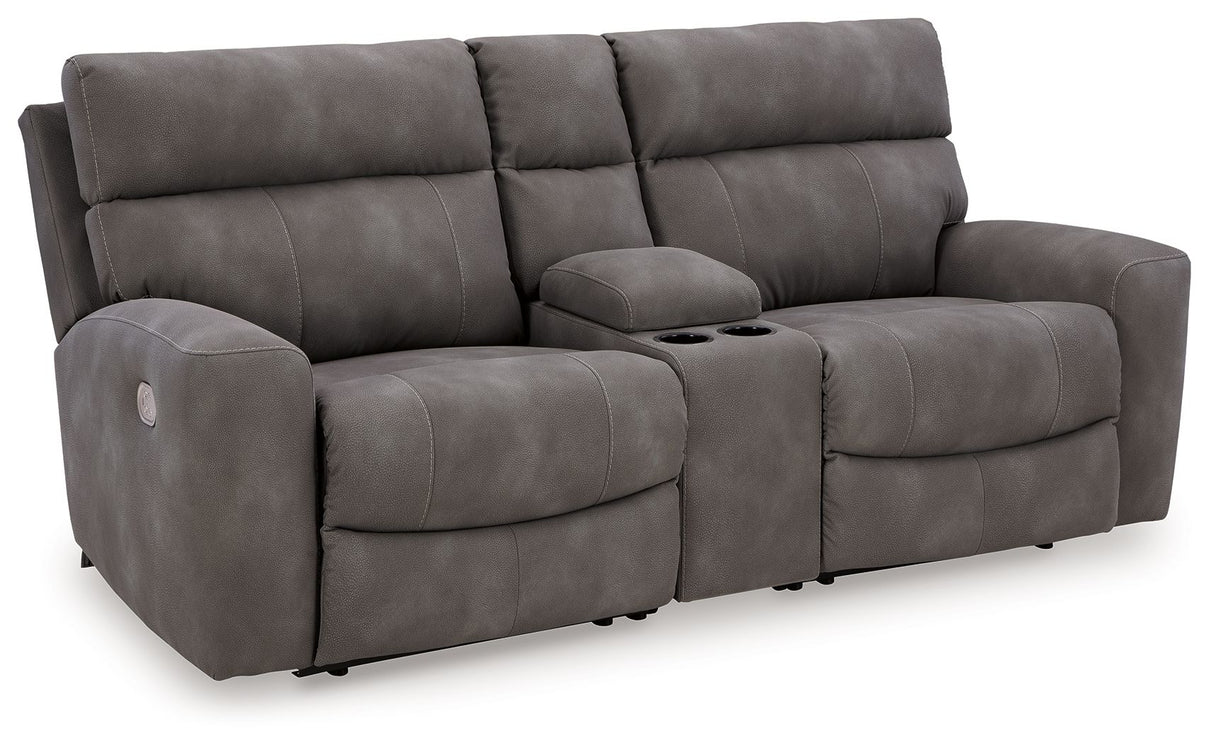 Next-Gen Durapella - Reclining Sectional Dark Gray 3 Pc. Power Reclining Sectional Loveseat With Console by Signature Design by Ashley® | Bel Furniture