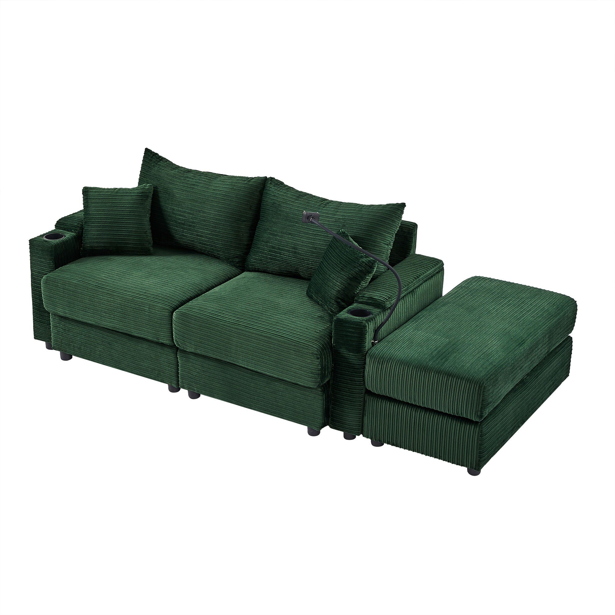 Modern Style Loveseat Sofa Sectional Sofa Couch With Storage Space, A Movable Ottoman, Two USB Ports, Two Cup Holders, A Phone Holder For Living Room