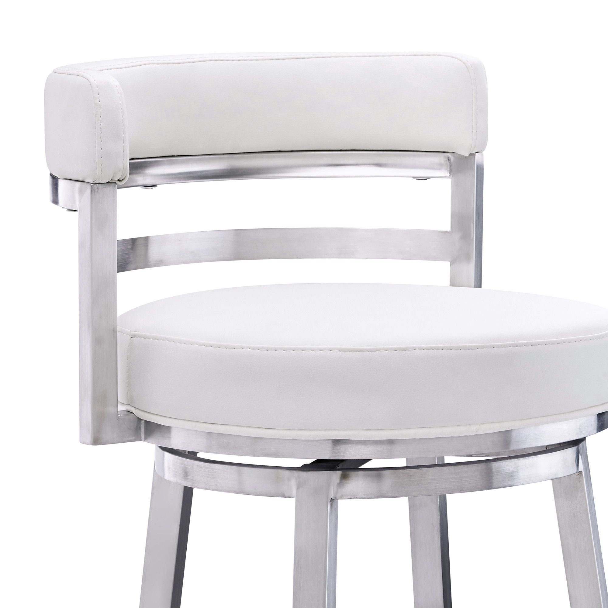 39" Faux Leather Swivel Low Back Bar Height Bar Chair - White / Silver