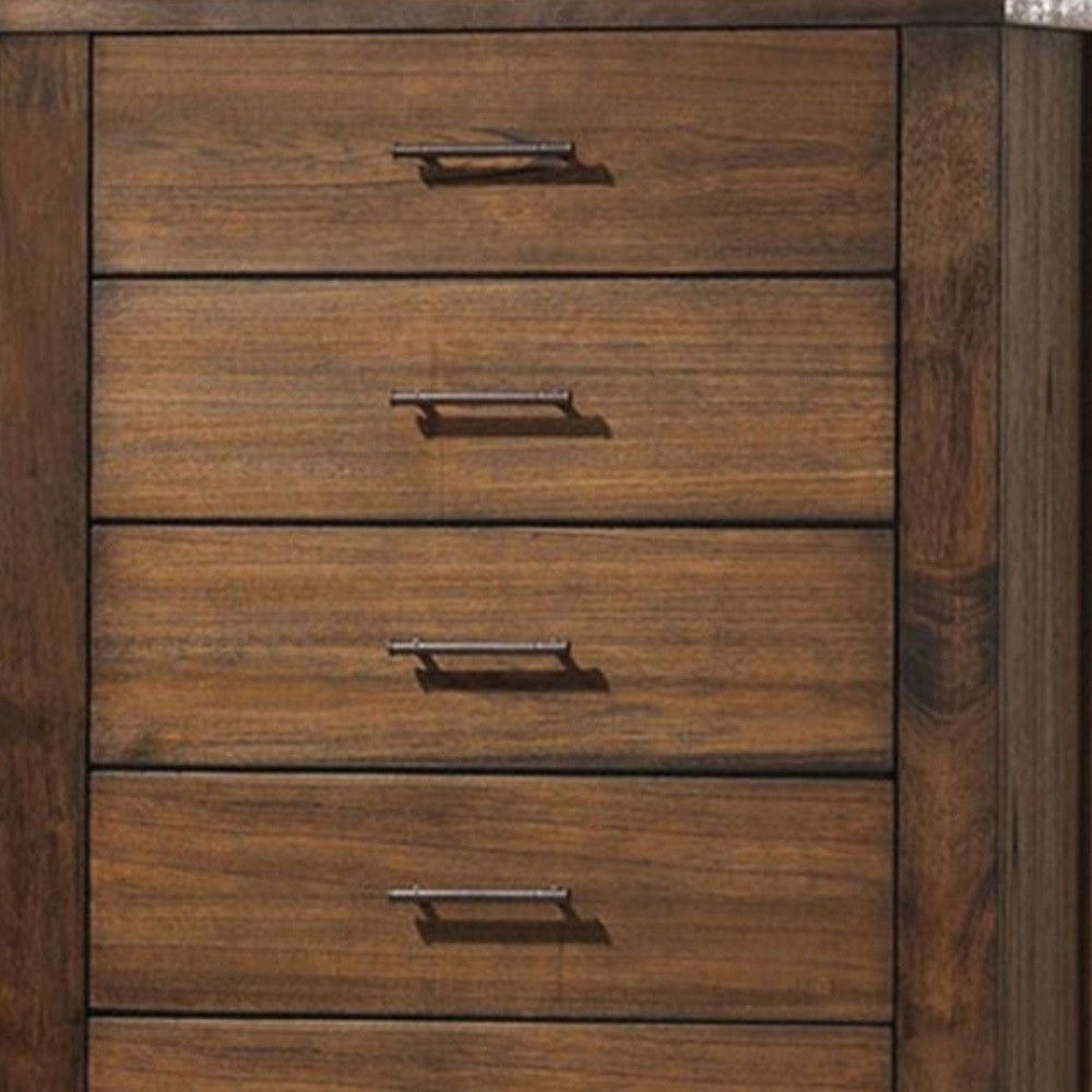 5 Drawer Chest Dresser With Brass Metal Hardware - Oak