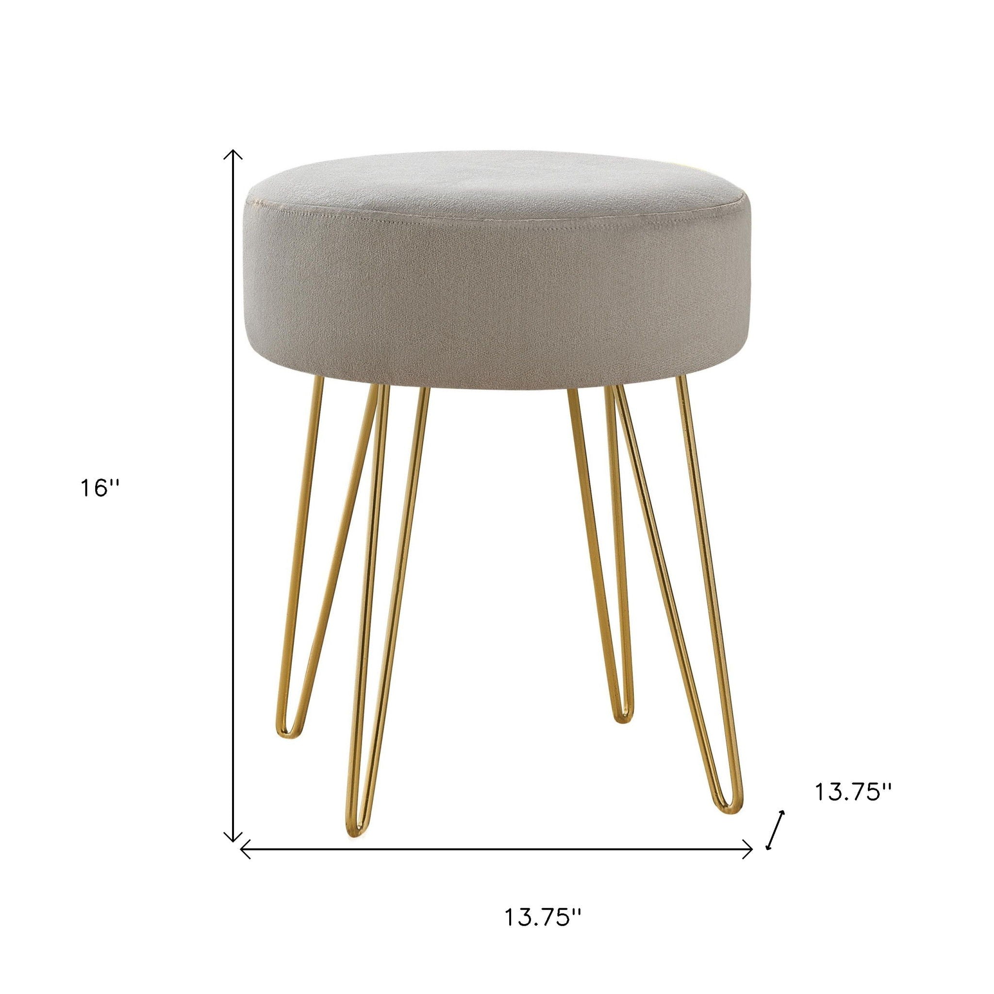 Velvet Round Ottoman - Beige / Gold