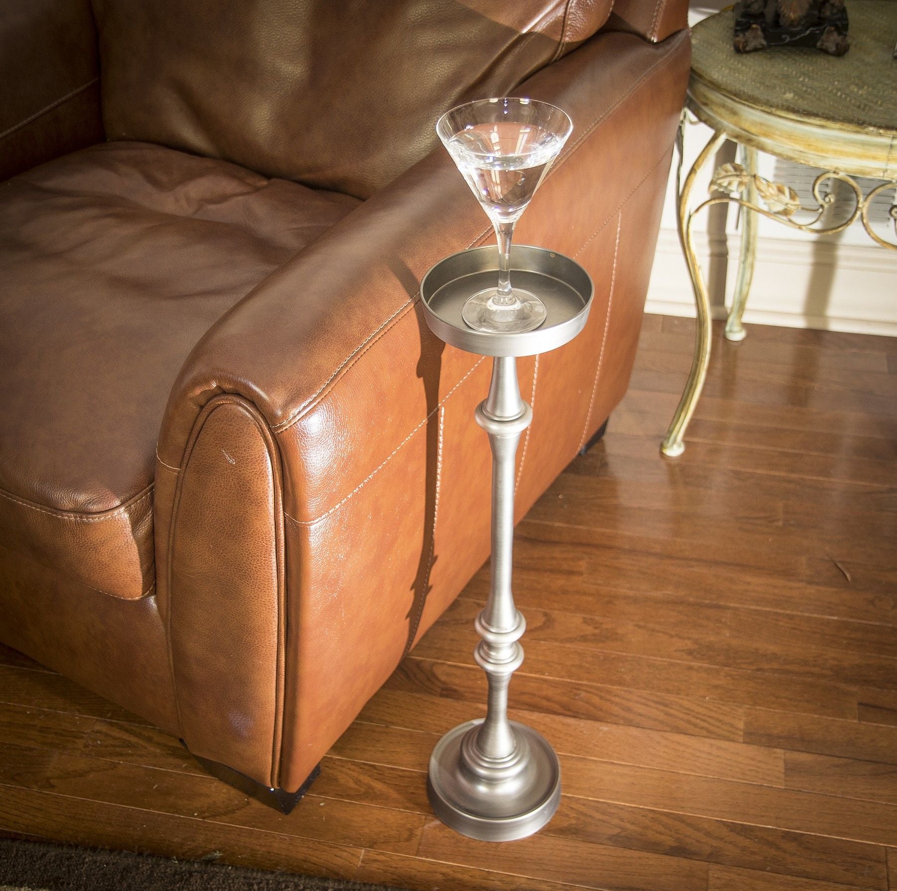 Finish Drink Size Accent Table - Brushed Silver