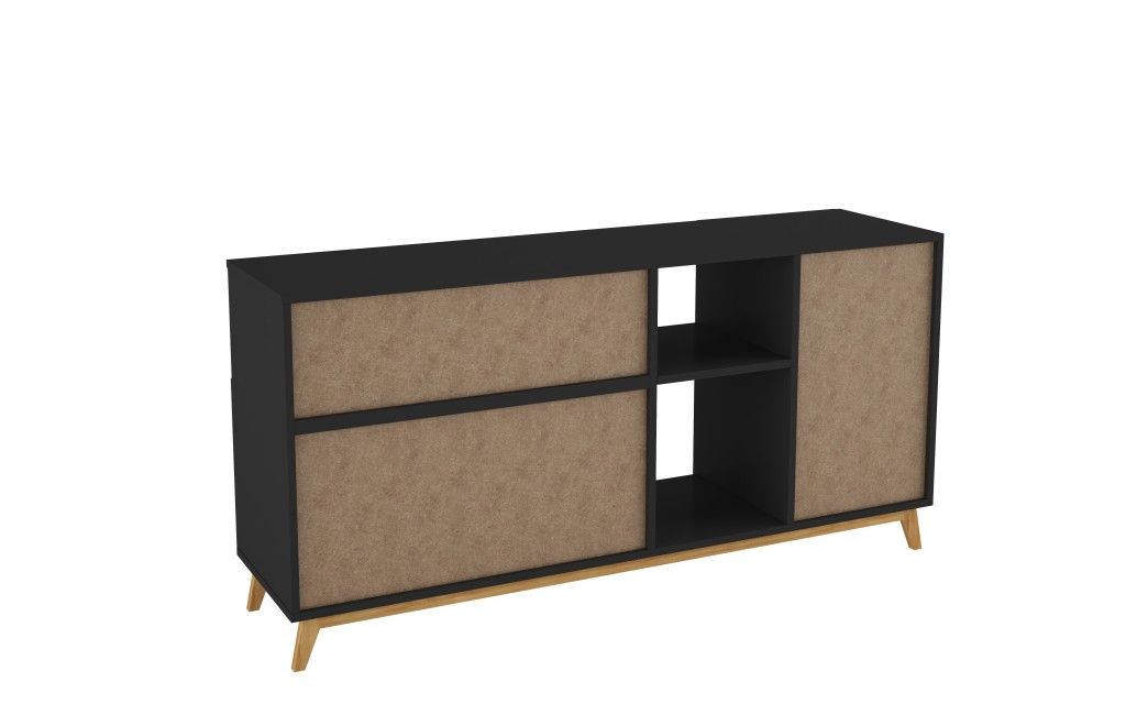 Modern Asymmetrical TV Stand - Black / Natural