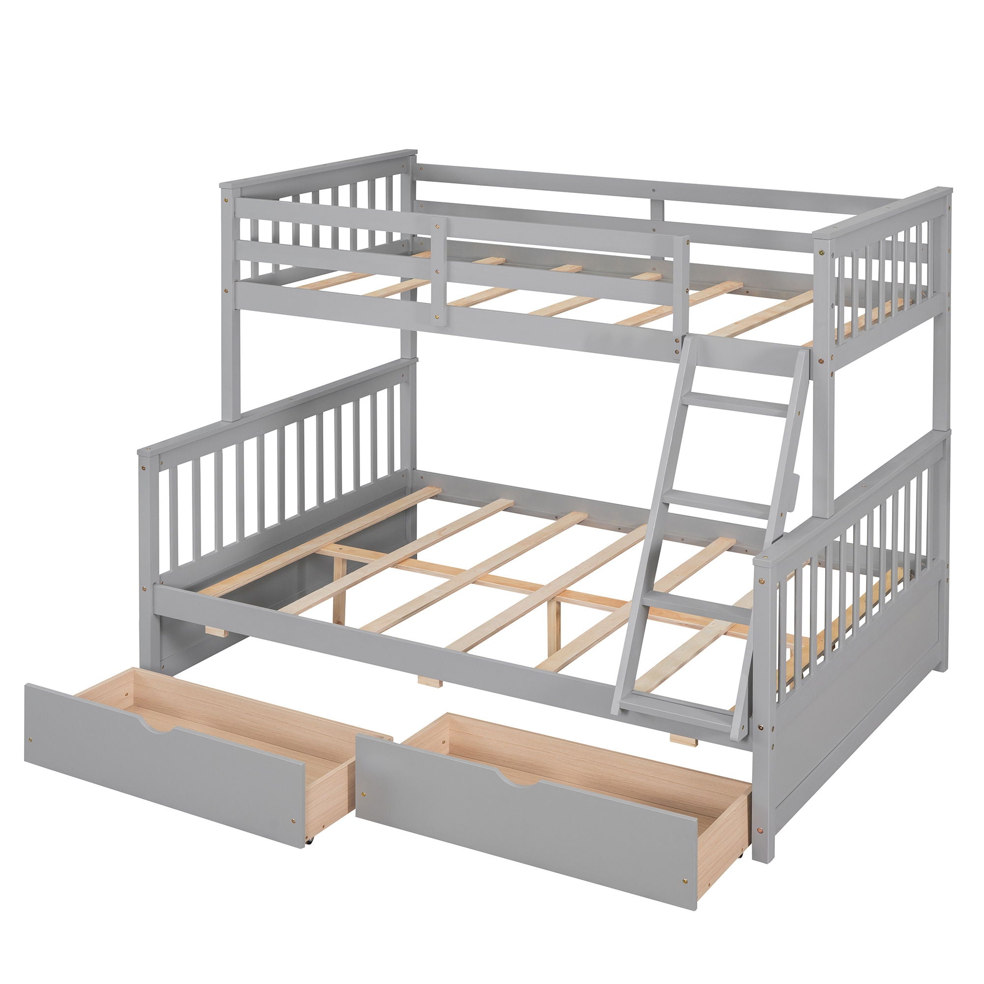 Twin Over Full Bunk Bed With Ladders And Two Storage Drawers