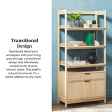 Transitional Wide Reeded Bookshelf With Drawers On Bottom