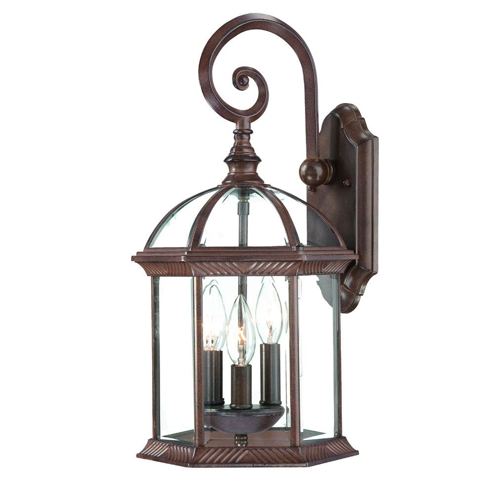 Three Light Eastern Lantern Wall Light - Dark Brown