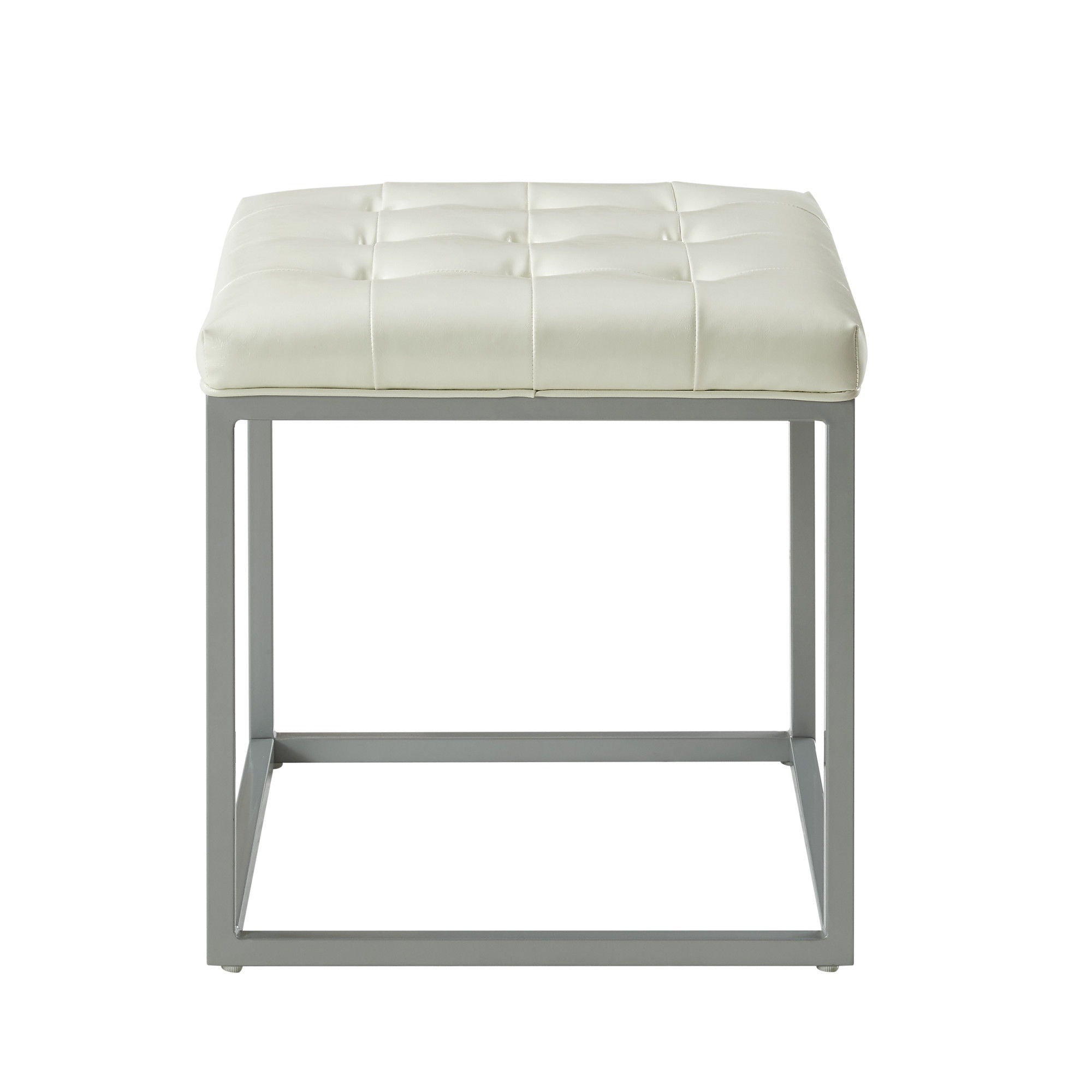 Faux Leather Cube Ottoman - Cream / Gray