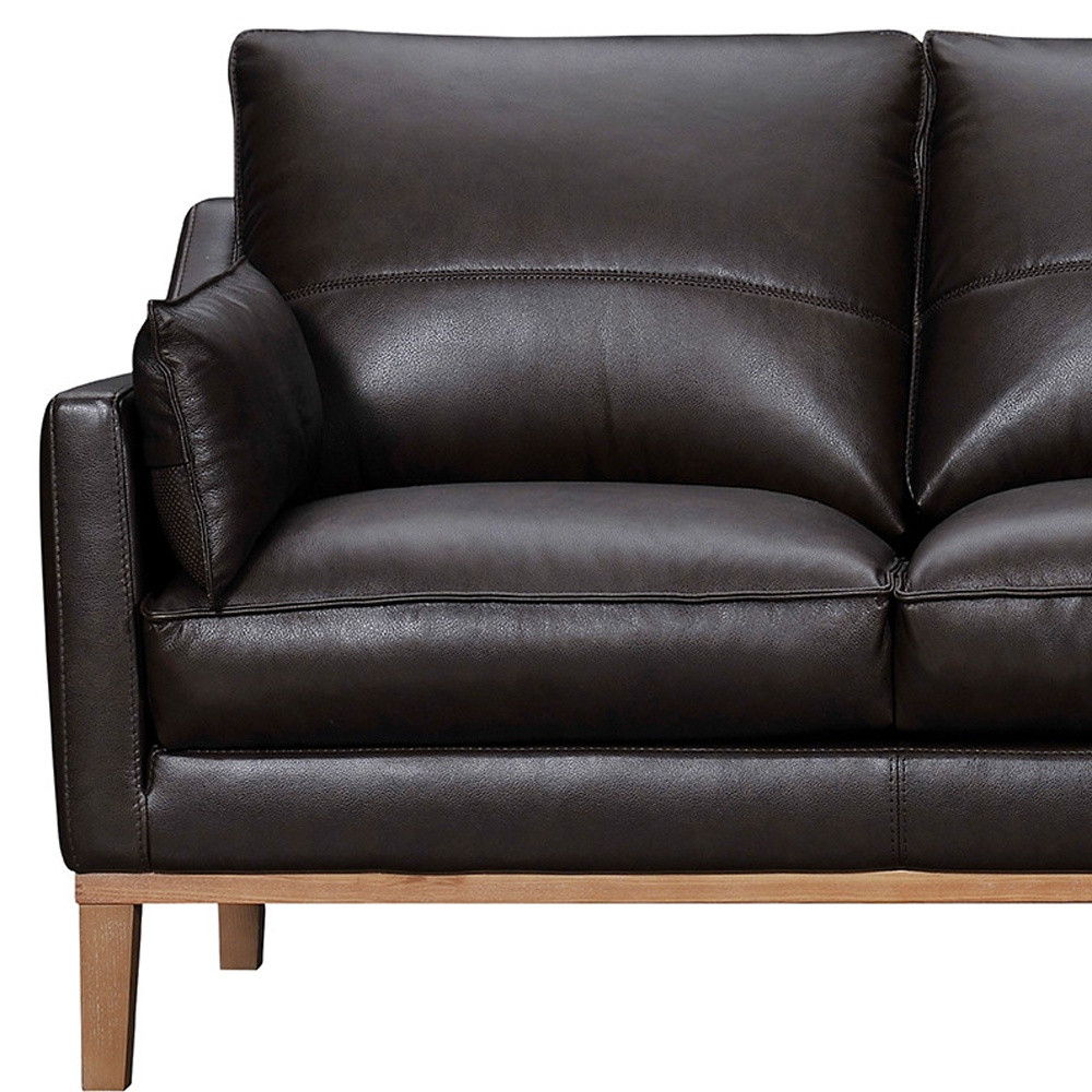 Leather Sofa And Toss Pillows With Brown Legs - Dark Brown