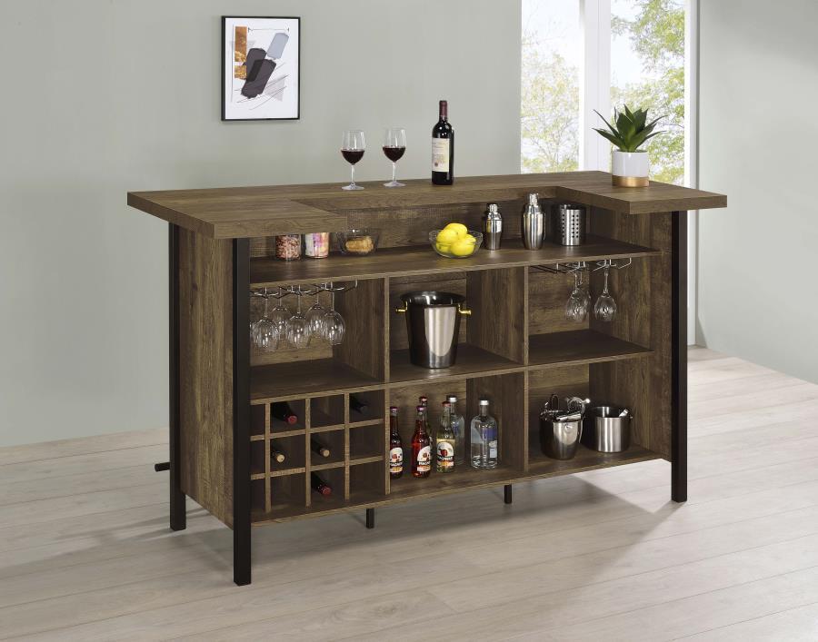 Bellemore - Freestanding Home Bar Wine Cabinet - Rustic Oak by CoasterEssence | Bel Furniture