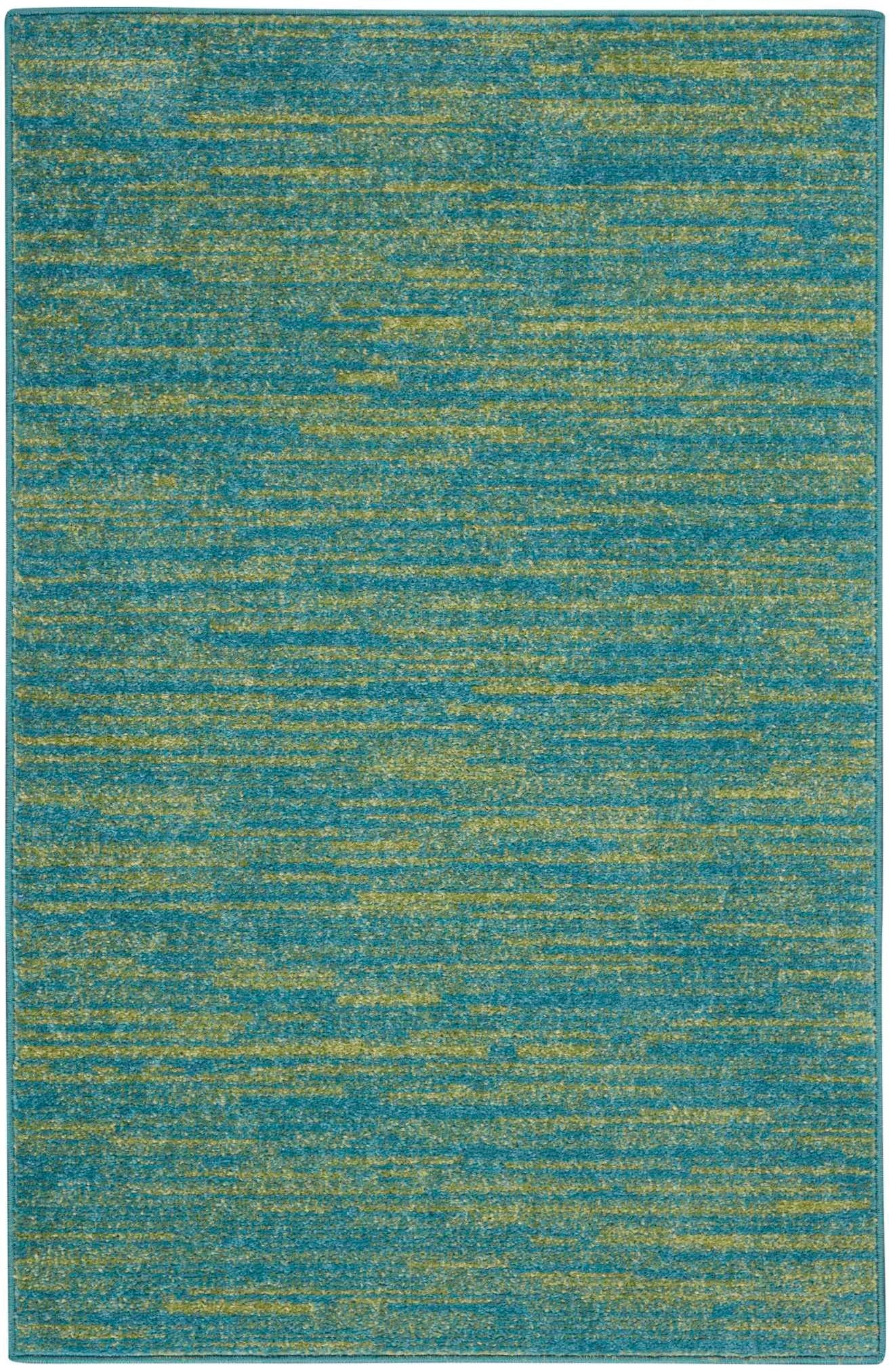 2' X 4' Striped Non Skid Indoor / Outdoor Runner Rug - Blue / Green