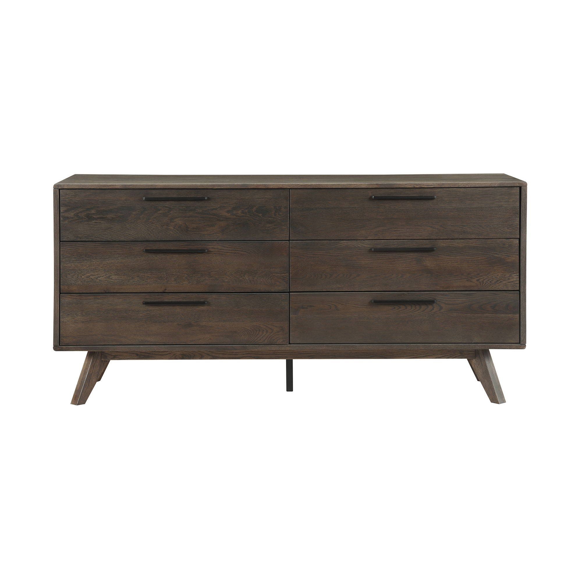 Six Drawer Wooden Double Dresser - Dark Brown