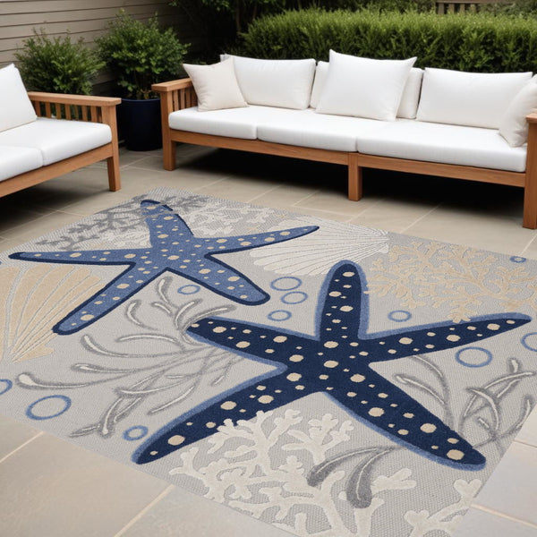 9' X 12' Starfish Indoor / Outdoor Area Rug - Blue / Gray