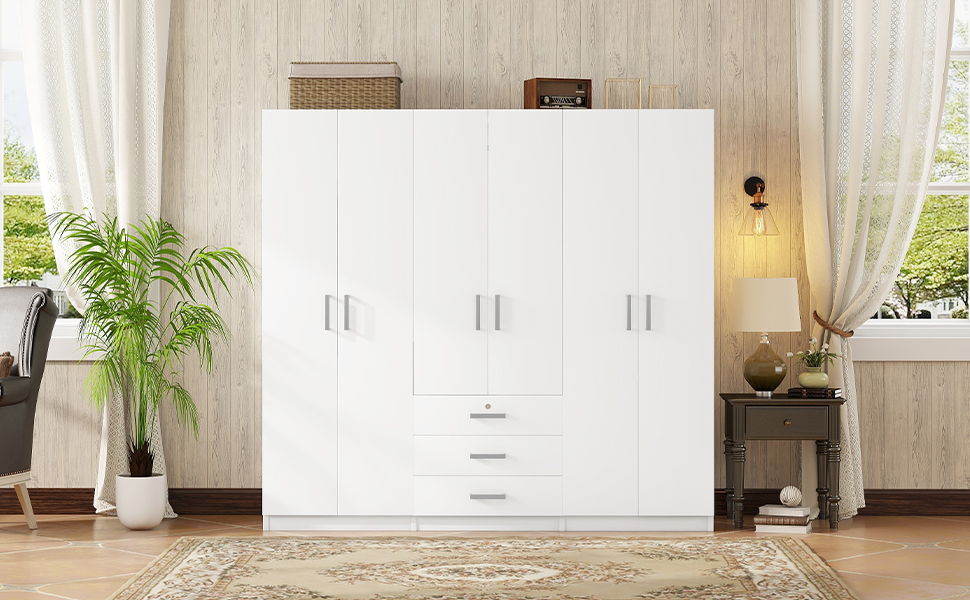 6 Doors Wooden Wardrobe Storage For Bedroom With Big Drawers