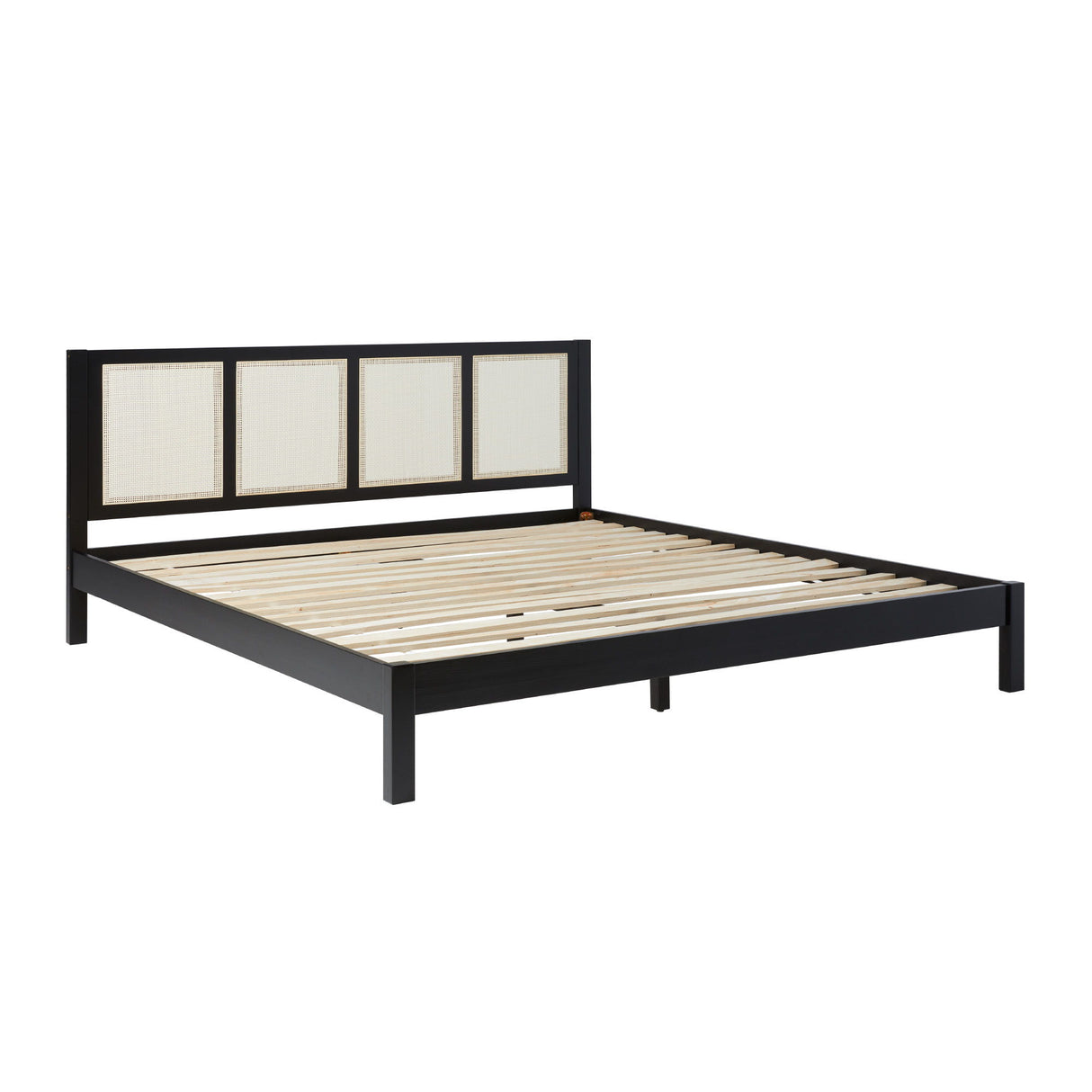 King Bed With Rattan Panel Headboard - Black by Walker Edison | Bel Furniture