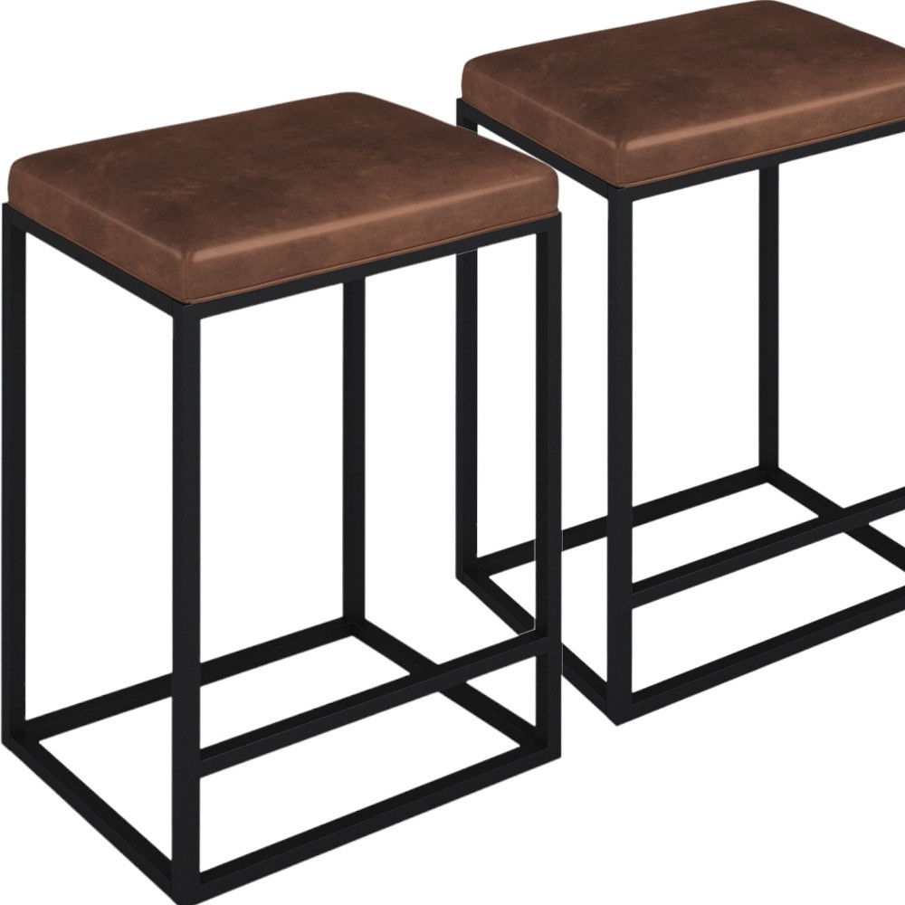 Faux Leather And Metal Backless Counter Height Bar Chairs (Set of 2) - Brown / Black