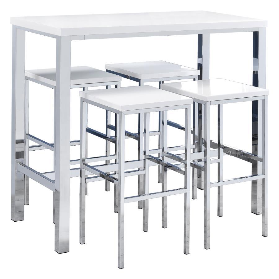 Natividad - 5 Piece Pub Height Bar Table Set - White High Gloss by CoasterEveryday | Bel Furniture