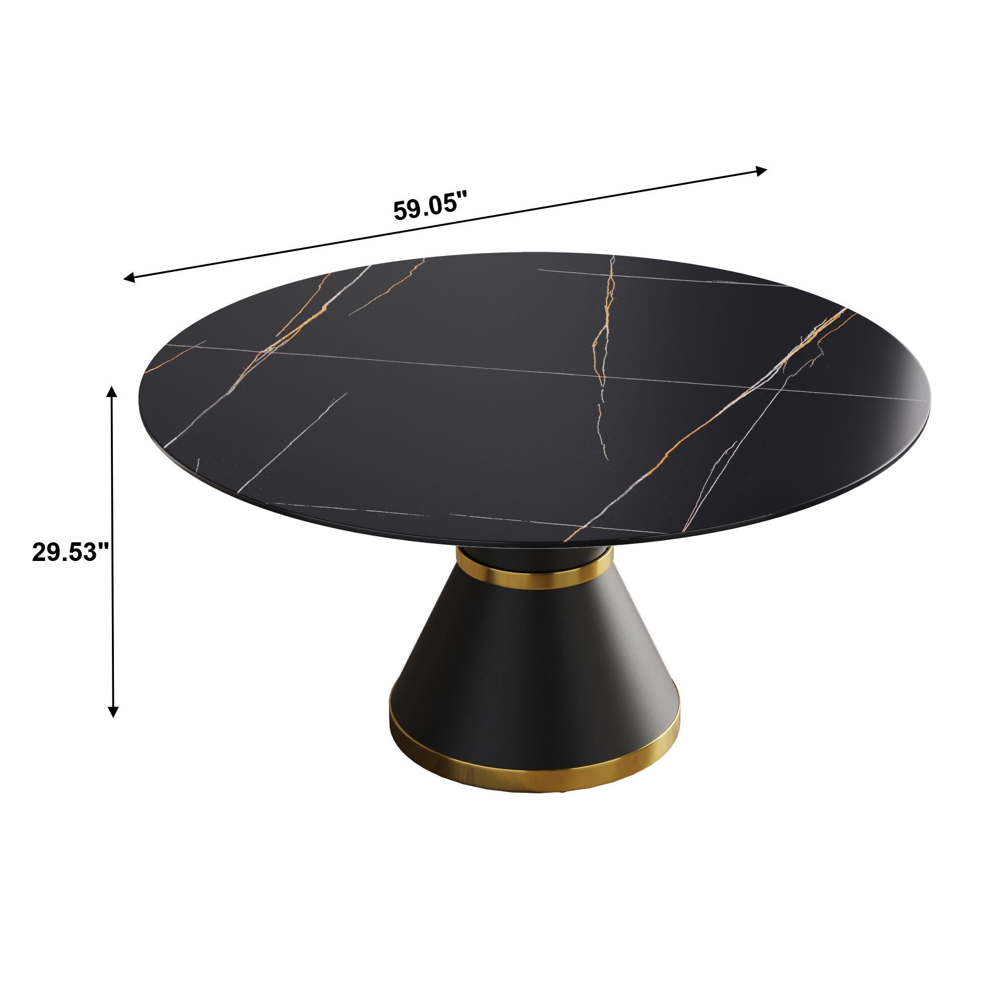 59.05" Modern Artificial Stone Round Black Carbon Steel Base Dining Table, Can Accommodate 6 People - Black