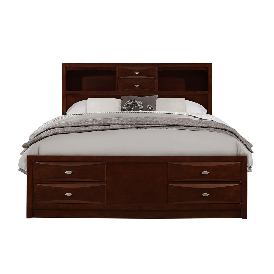 Solid Wood King Eight Drawers Bed - Merlot