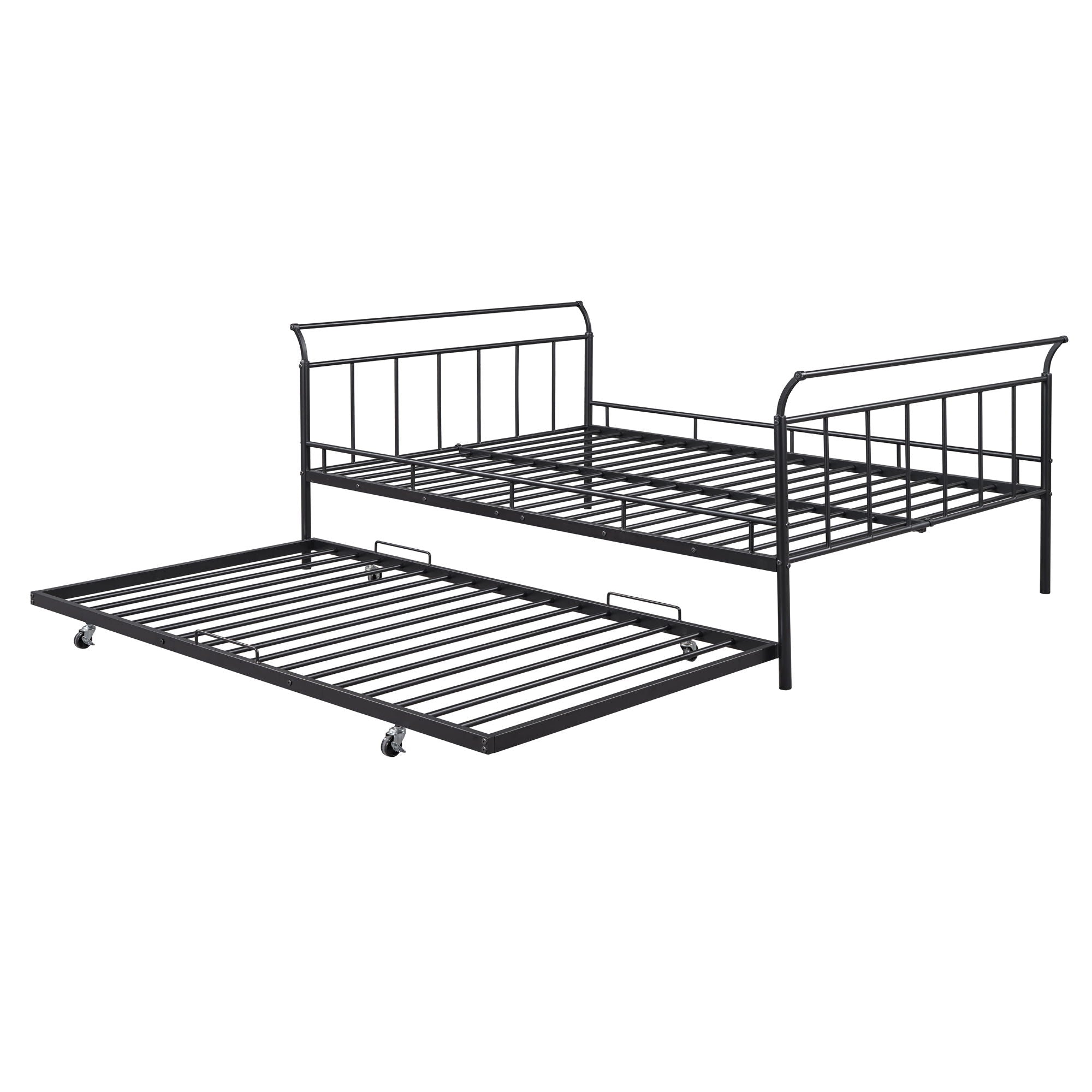 Metal Daybed With Curved Handle Design And Trundle