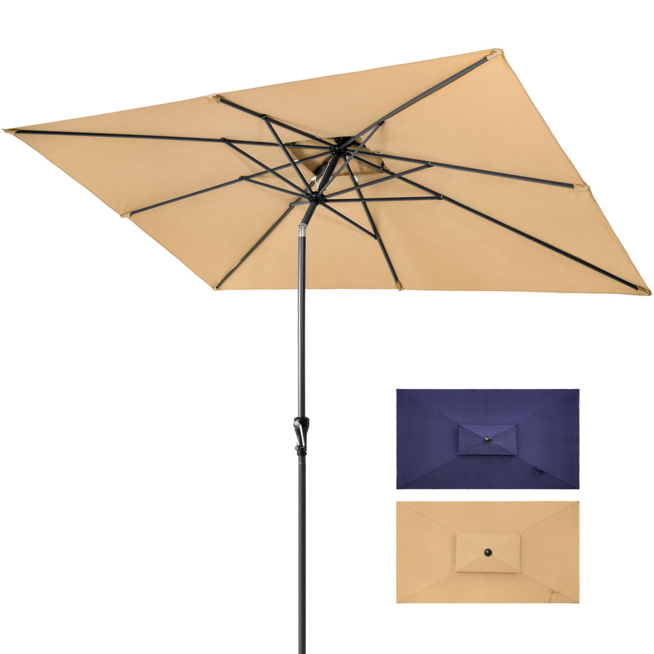 Polyester Rectangular, Tilt Market Patio Umbrella - Tan