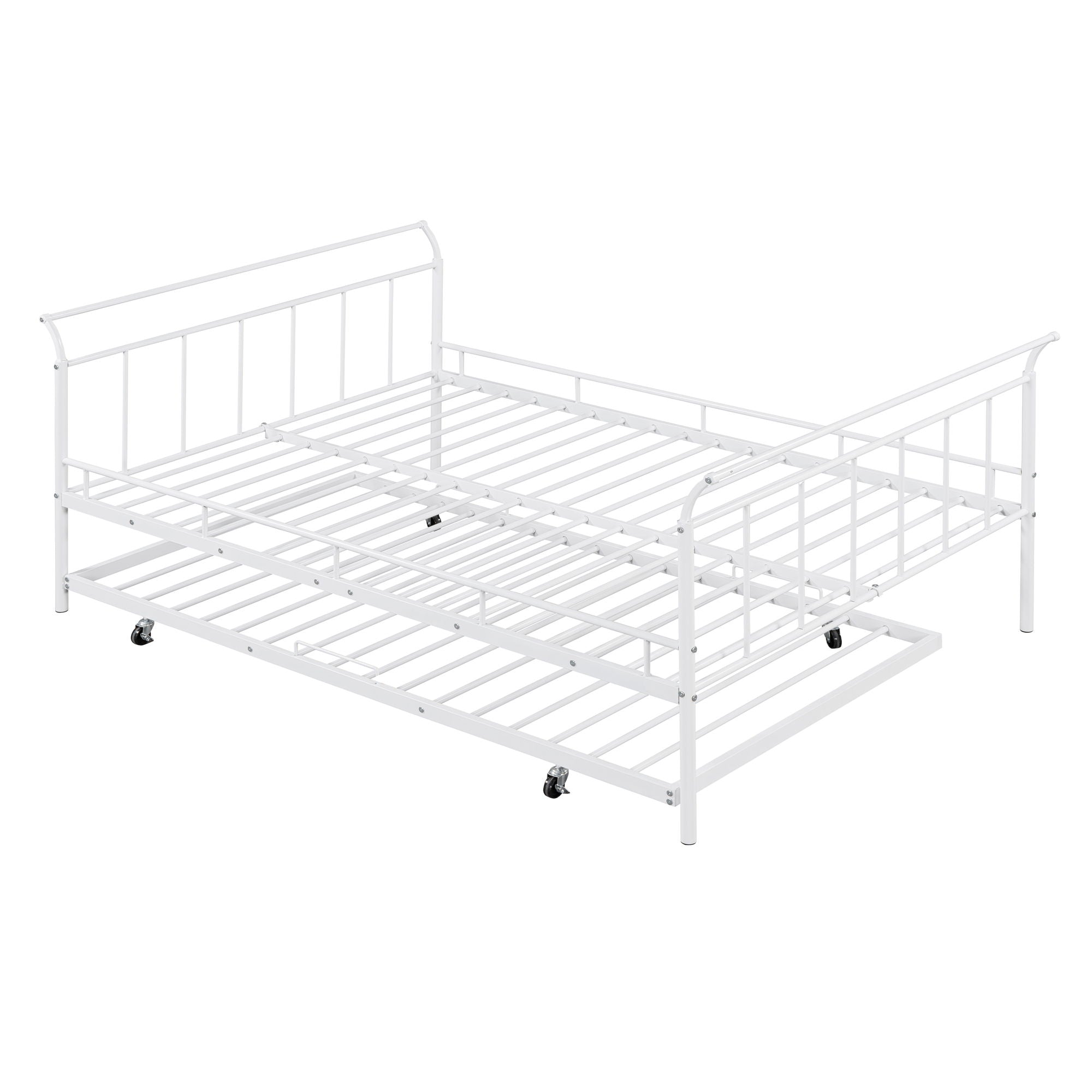 Metal Daybed With Curved Handle Design And Trundle