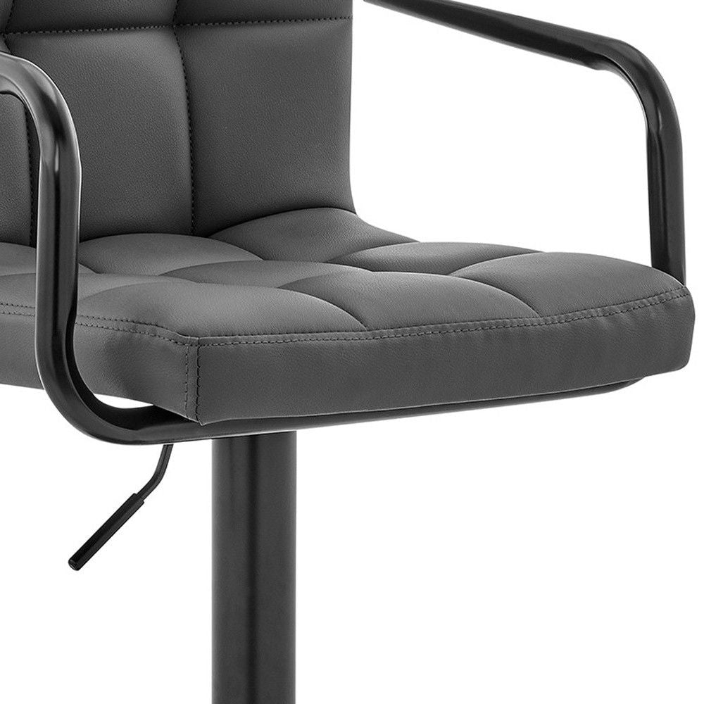 45" Faux Leather Swivel Low Back, Adjustable Height Bar Chair - Gray / Black