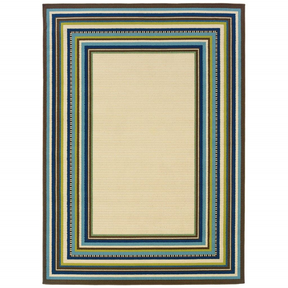 2' X 3' Striped Indoor / Outdoor Area Rug - Ivory / Blue