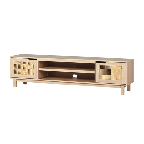 Modern Door Low TV Stand For TVs Up To 80" - Coastal Oak by Walker Edison | Bel Furniture