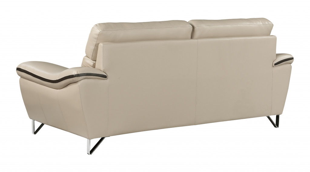 Silver Legs Leather Sofa - Beige