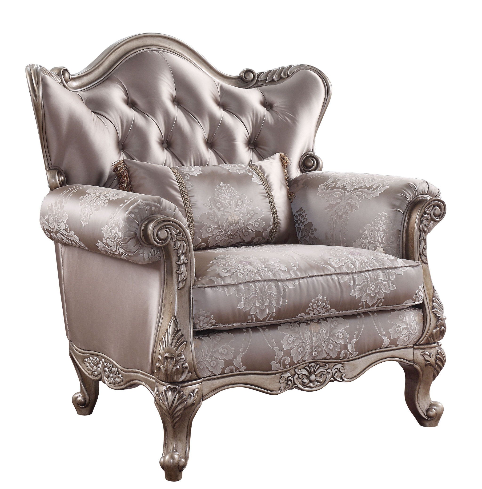 Fabric Floral Tufted Arm Chair - Champagne