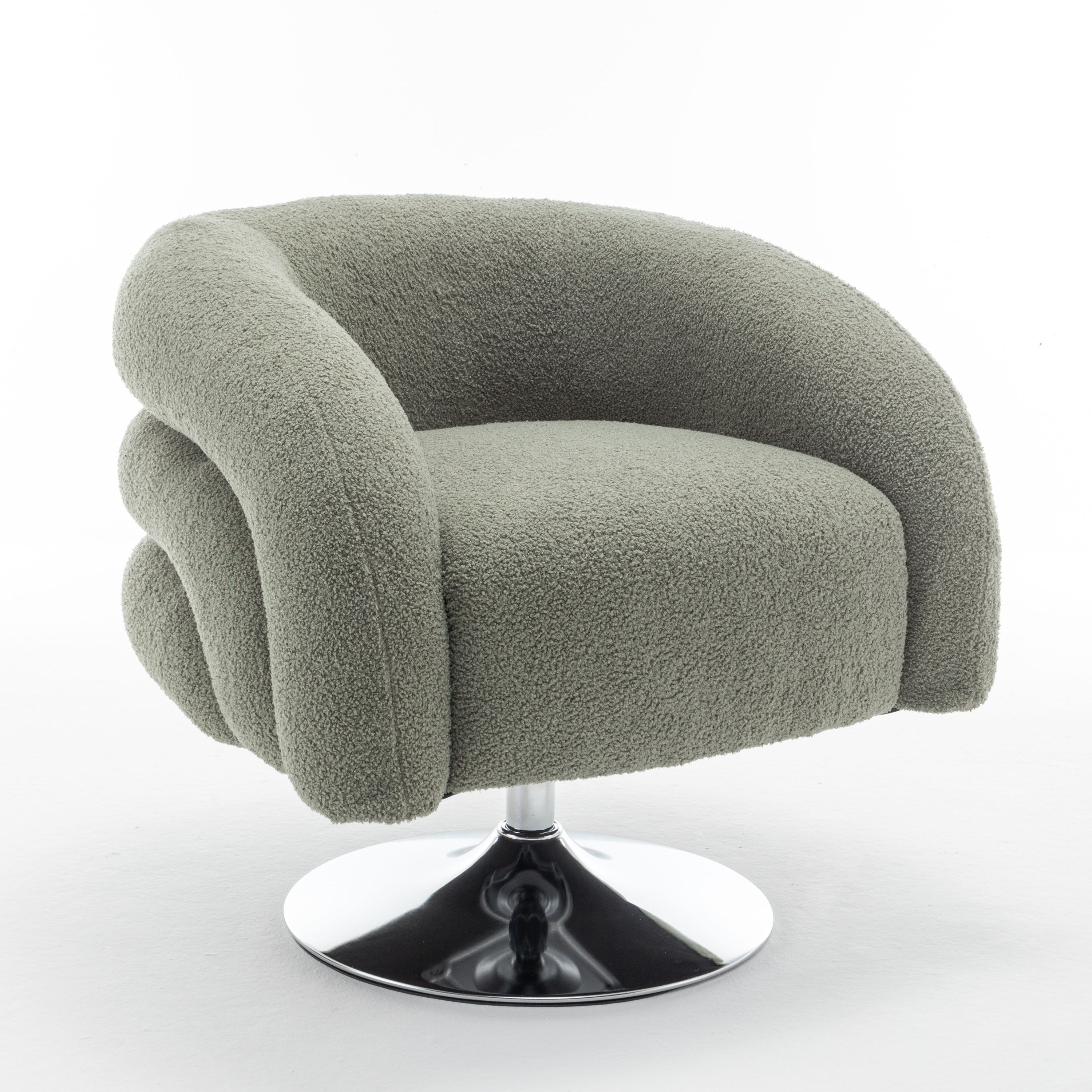 Modern Style Single Swivel Sofa Chair, Teddy Upholstered Single Sofa With Round And Fluffy Reading Chair, Suitable For Living Room