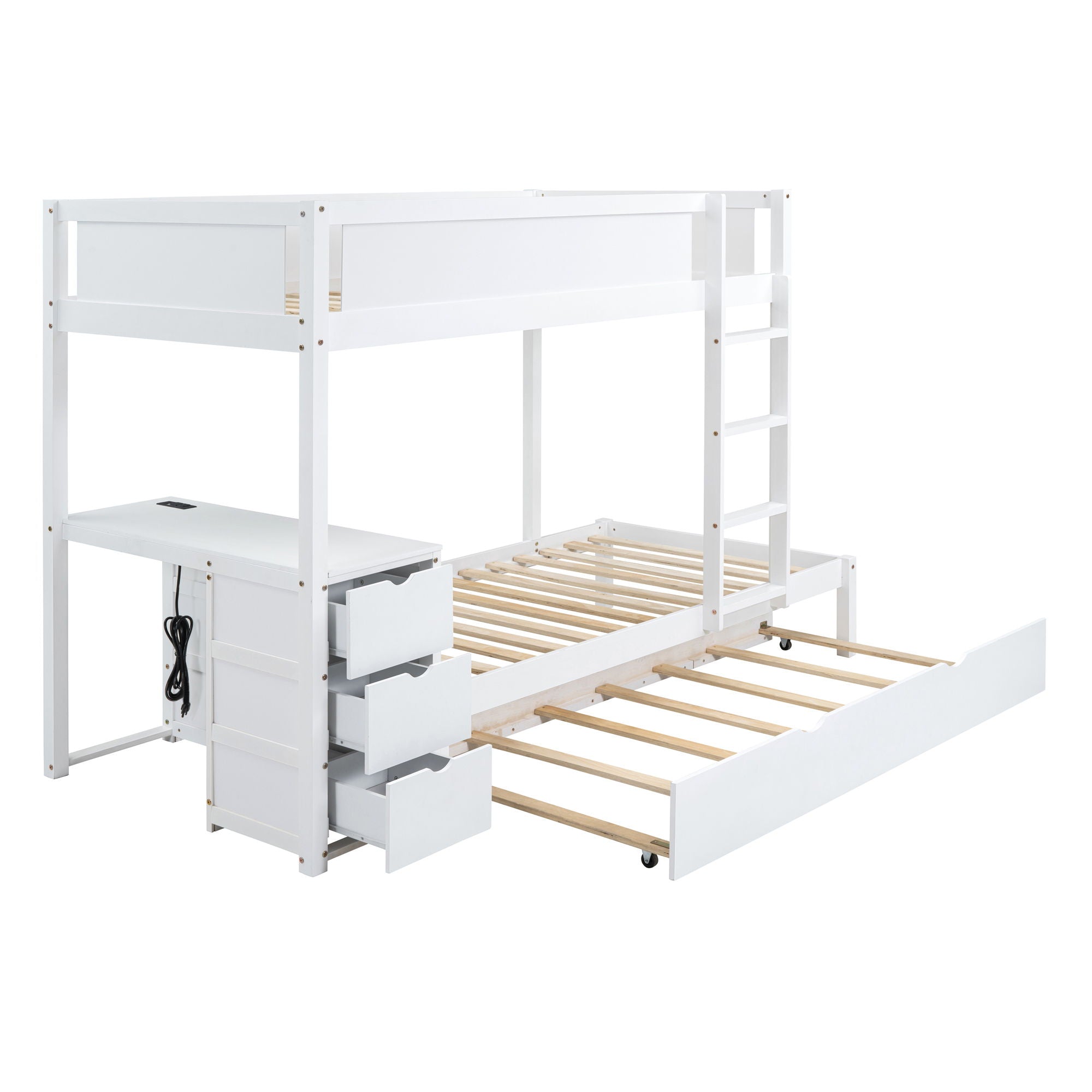 Bunk Bed With Twin Size Trundle, Storage And Desk