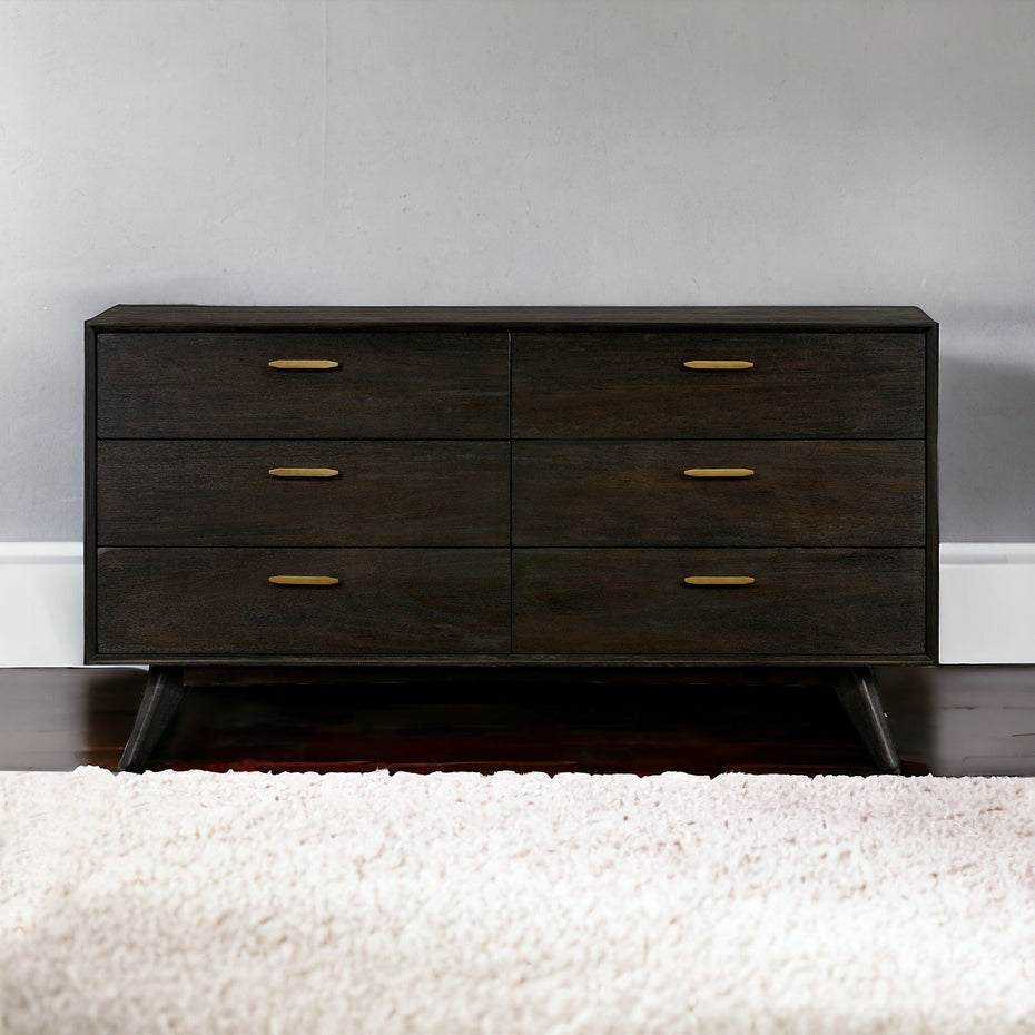 Solid Wood Six Drawer Dresser - Brown