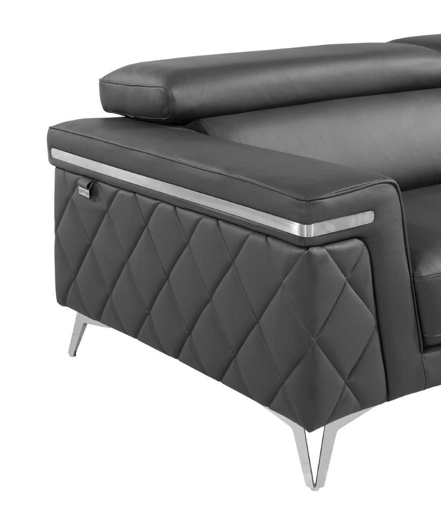 Metallic Leather Loveseat - Dark Gray / Silver